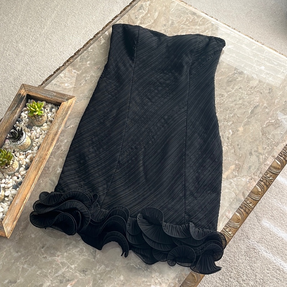 Strapless ruffle hem dress